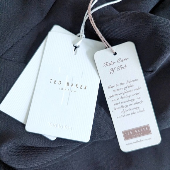 Ted Baker London Simbah Scallop Asymmetric Hem Strappy Black Midi Dress Size 4 - Picture 10 of 10